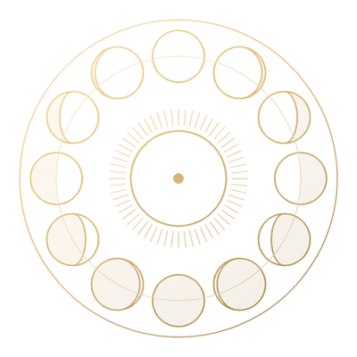 The Twelve Phases of the Moon, drawn in gold line