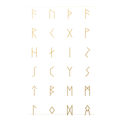 The Elder Futhark, drawn in gold line