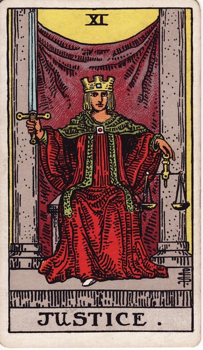 Justice, Rider-Waite-Smith tarot, 1909